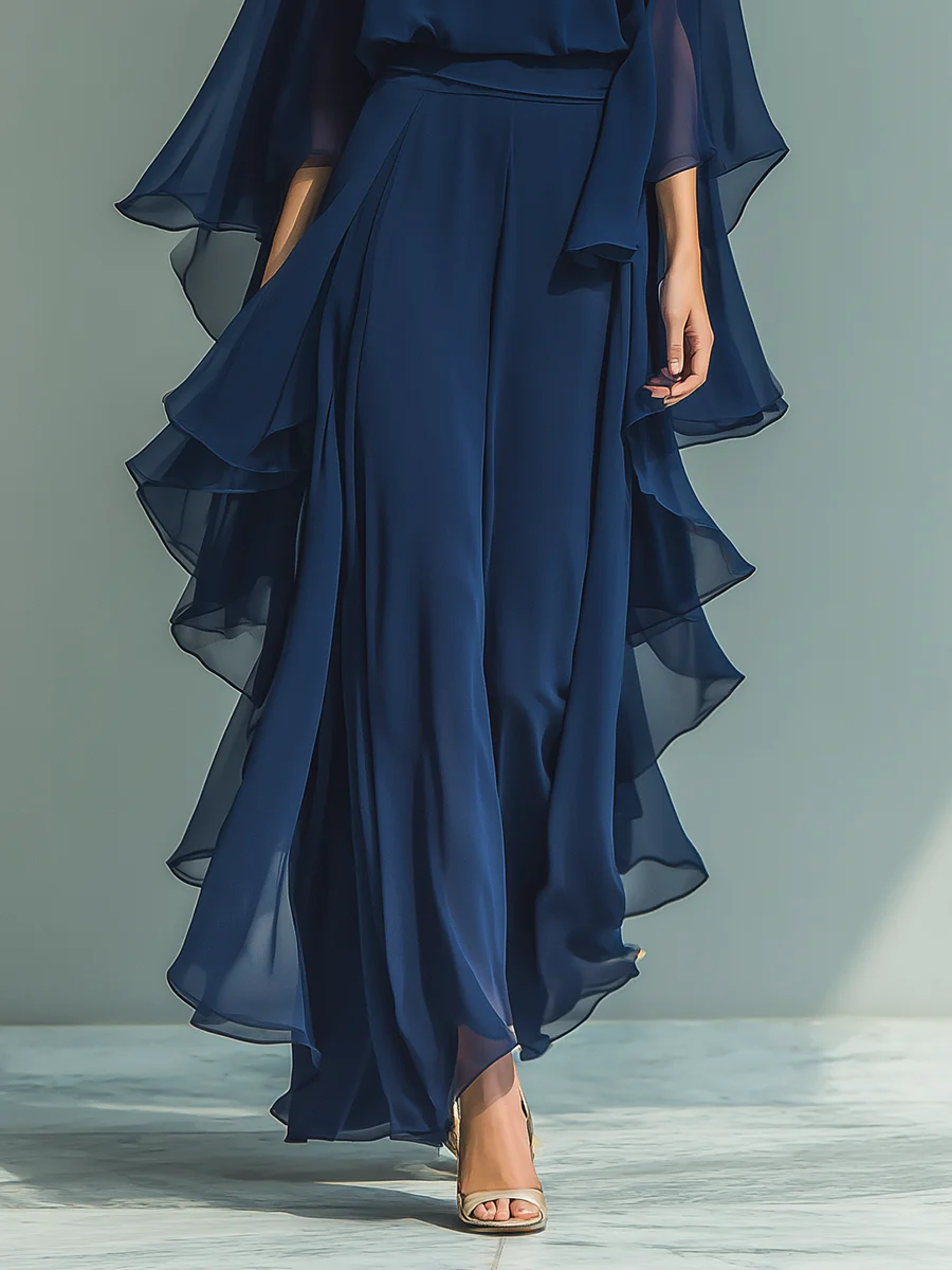 Damen Anzug Emma – Volants-Top, Gehrock-Hose, fließende Gaze