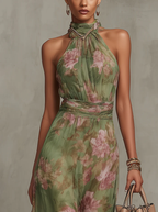 Damen Blütenkleid Emma – Fließender Schnitt, Neckholder