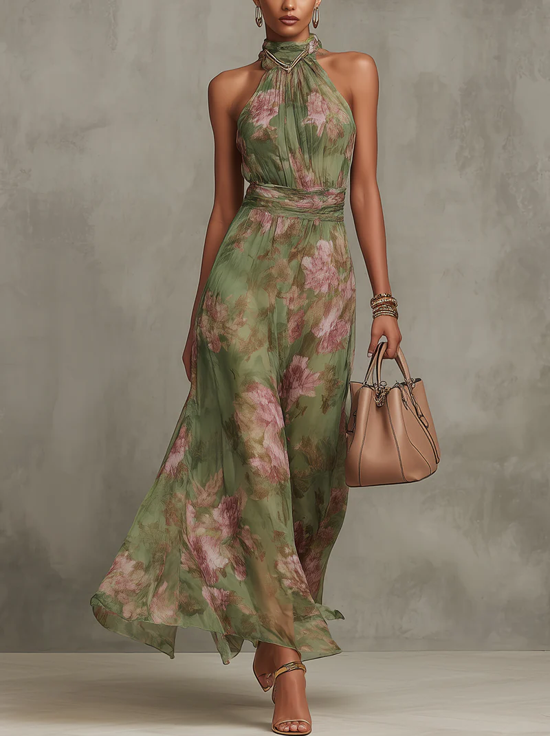 Damen Blütenkleid Emma – Fließender Schnitt, Neckholder