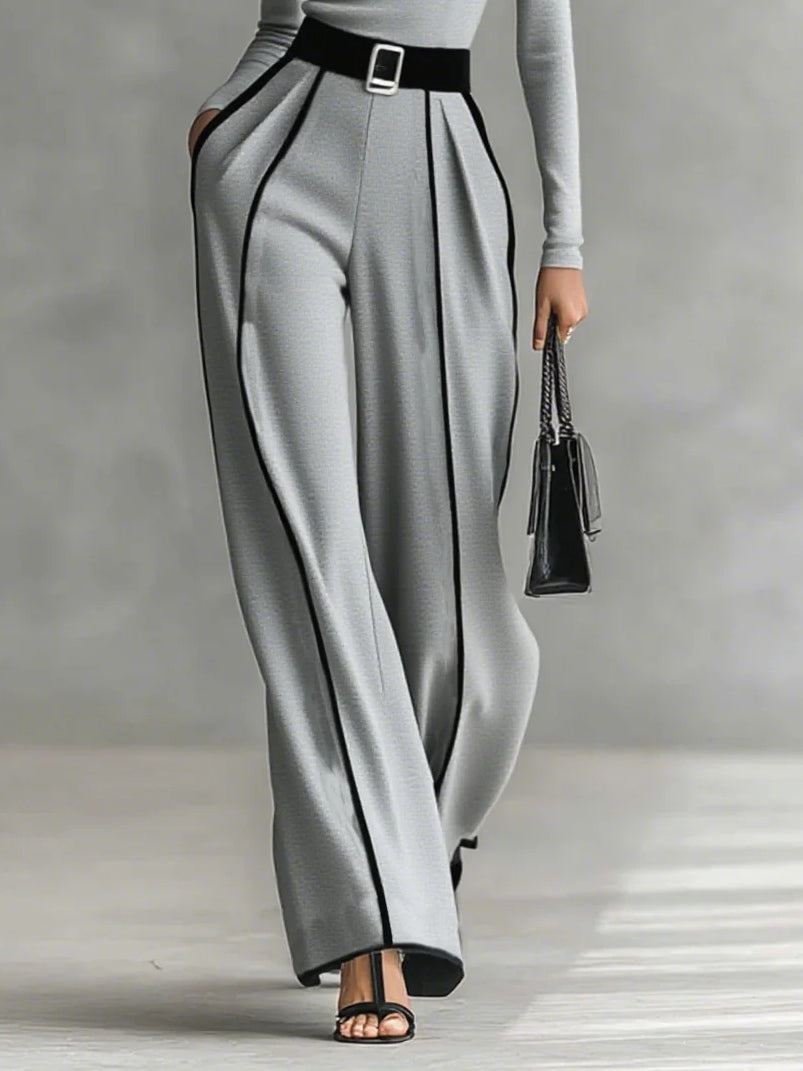Damen Ensemble Lina – Stehkragen, Weißeinfassung, Weitbeinhose