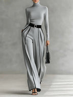 Damen Ensemble Lina – Stehkragen, Weißeinfassung, Weitbeinhose