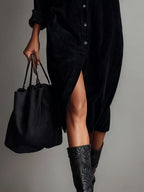 Damen Corduroy-Kleid Midi Sophie – Taschen & Knopfleiste