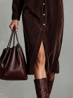 Damen Corduroy-Kleid Midi Sophie – Taschen & Knopfleiste