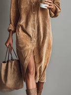 Damen Corduroy-Kleid Midi Sophie – Taschen & Knopfleiste