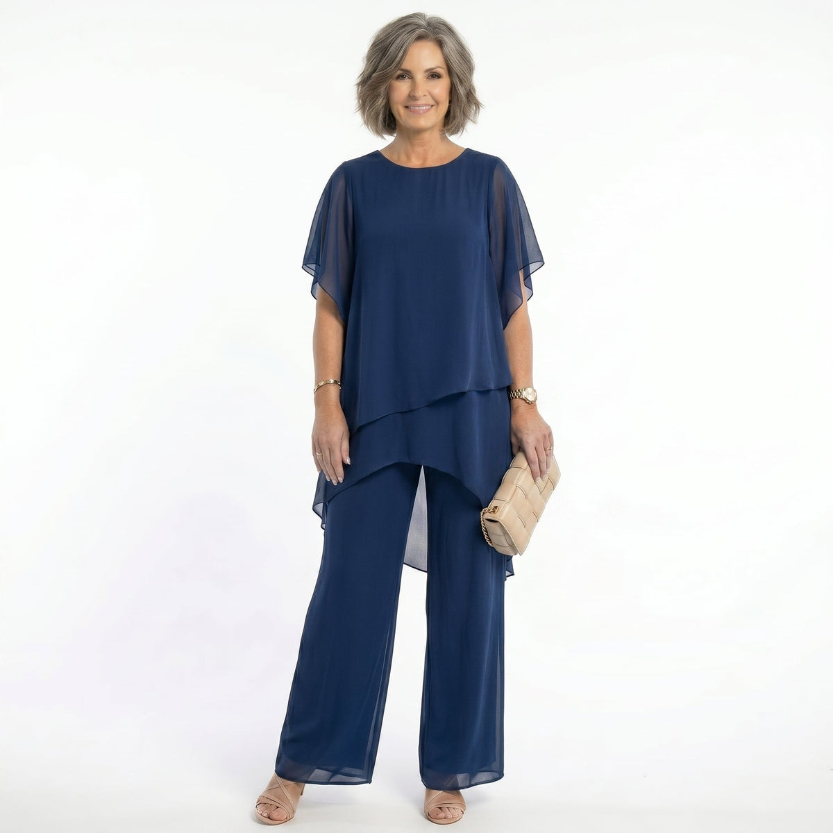 Damen Eleganz-Set Emma – Asymmetrische Tunika mit fließender Hose