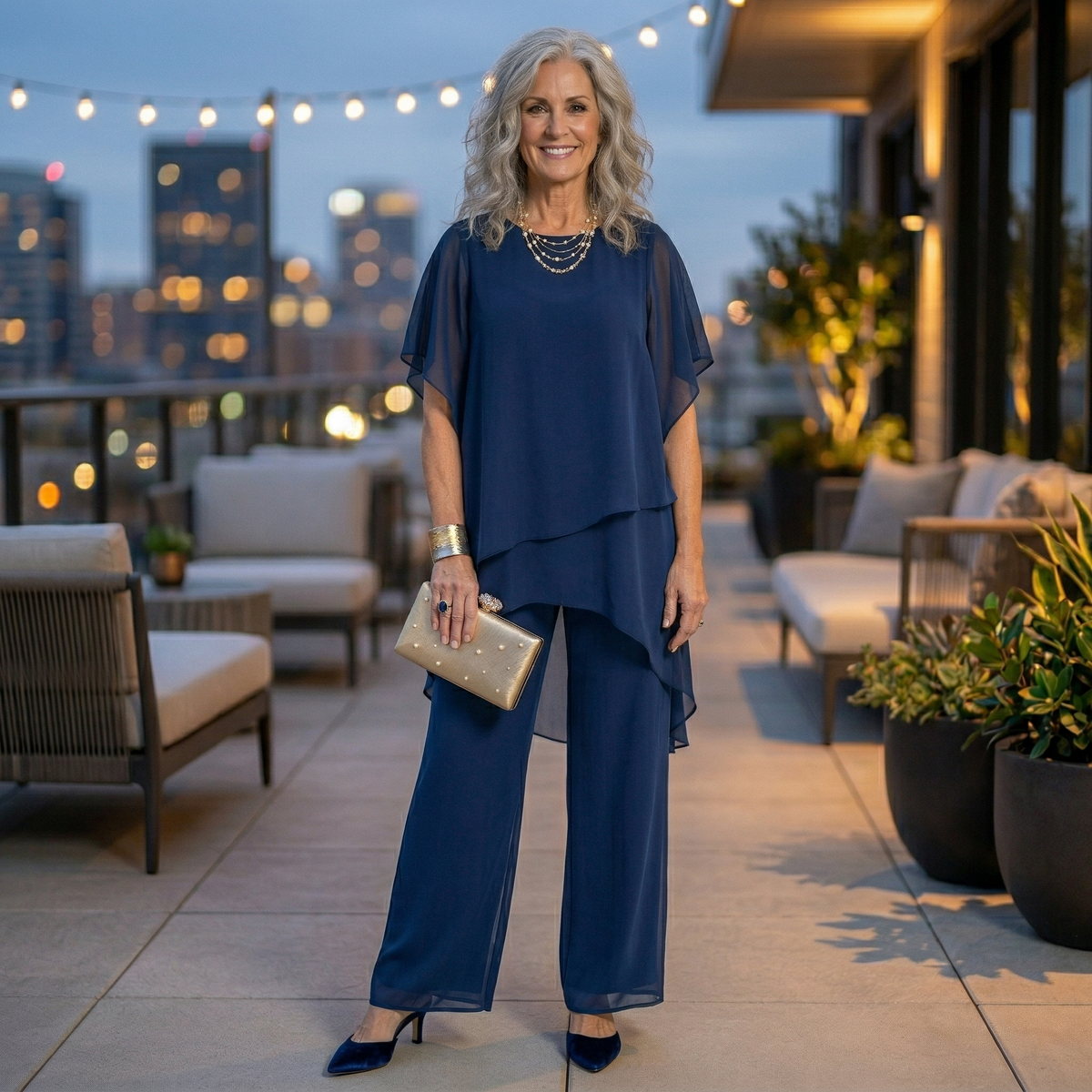 Damen Eleganz-Set Emma – Asymmetrische Tunika mit fließender Hose