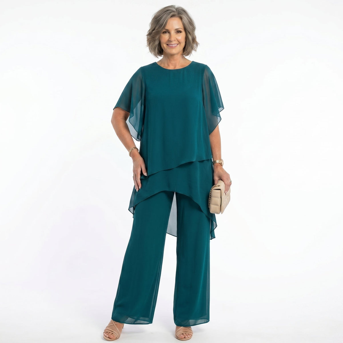 Damen Eleganz-Set Emma – Asymmetrische Tunika mit fließender Hose