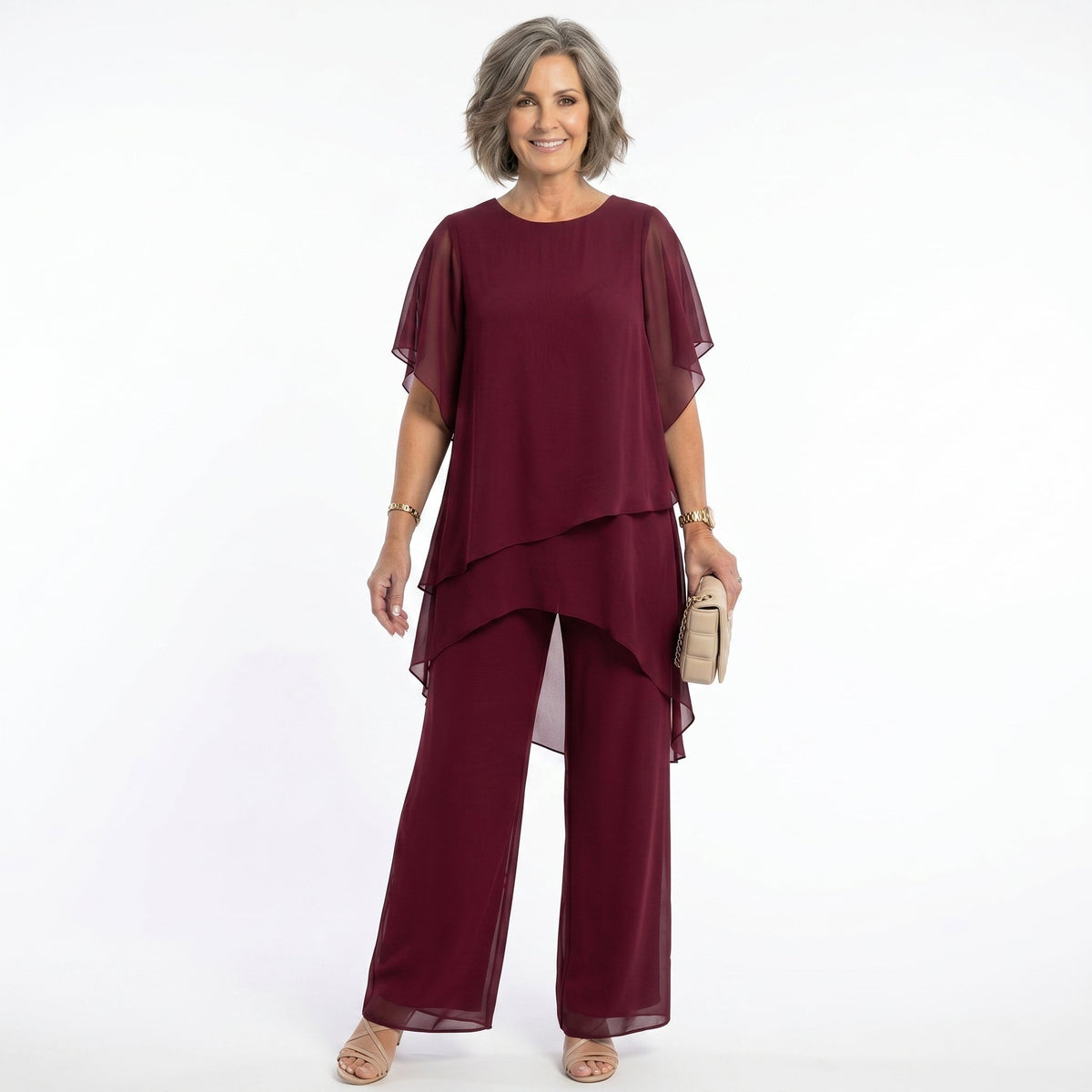 Damen Eleganz-Set Emma – Asymmetrische Tunika mit fließender Hose