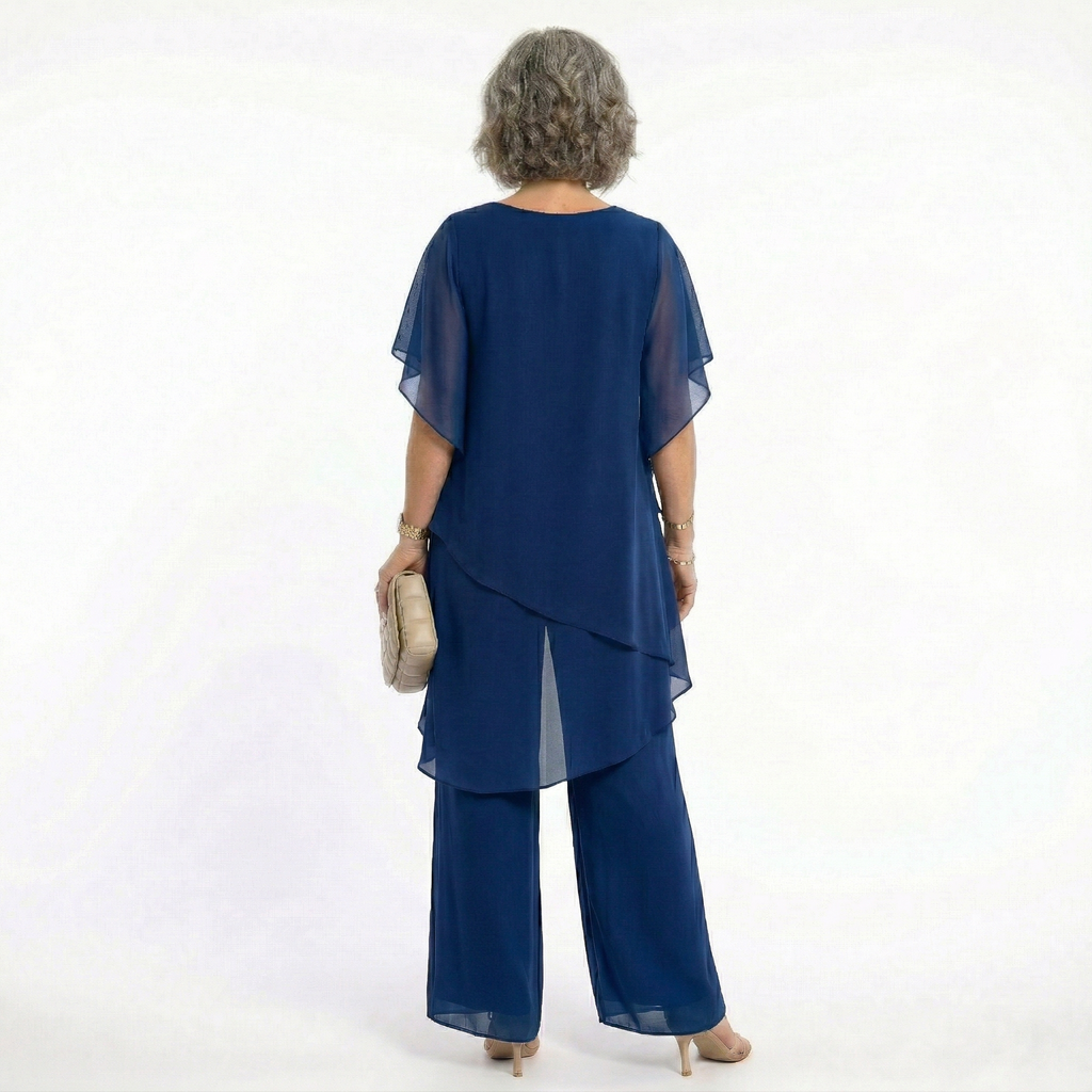 Damen Eleganz-Set Emma – Asymmetrische Tunika mit fließender Hose