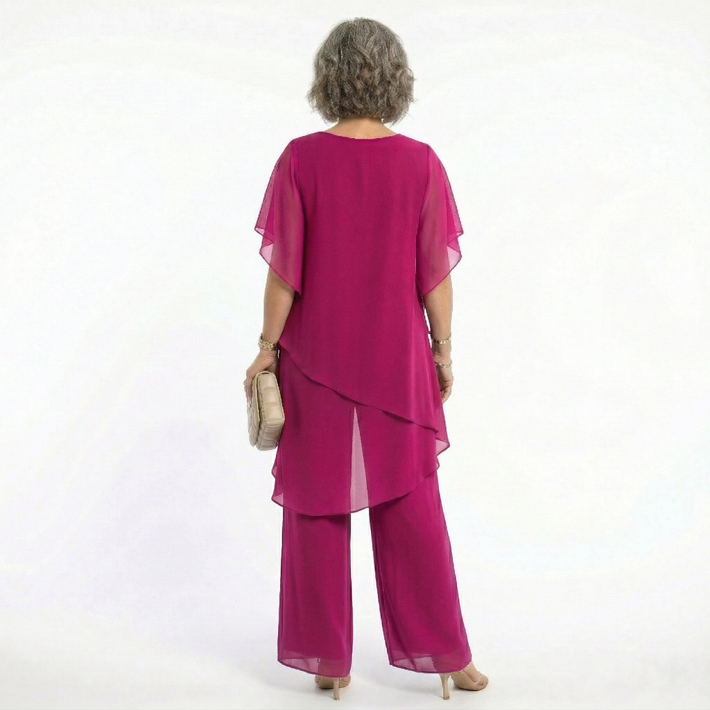 Damen Eleganz-Set Emma – Asymmetrische Tunika mit fließender Hose