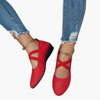 Damen Ballerina Sofia – Überkreuzte Gummizüge, Wildleder-Optik