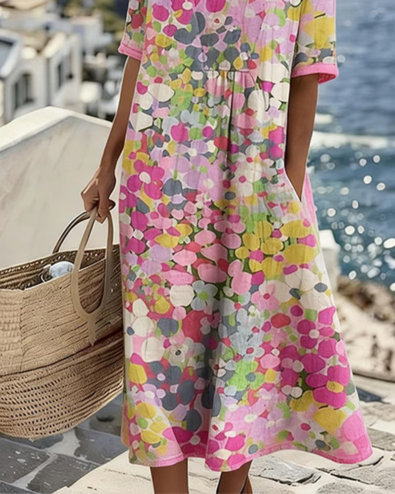 Damenkleid Midi Lina – florales Muster, locker fließender Schnitt