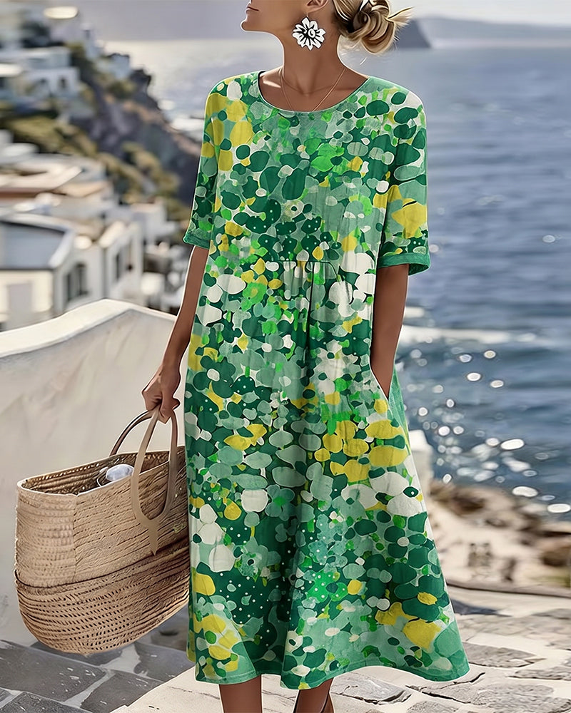 Damenkleid Midi Lina – florales Muster, locker fließender Schnitt