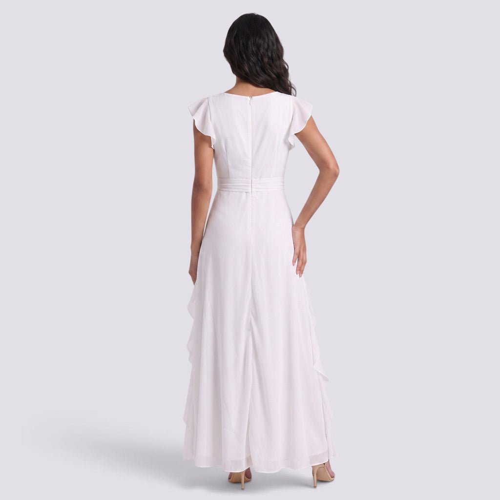 Damen Abendkleid Sophia – Plissee, Schlitz, V-Ausschnitt lang