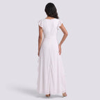 Damen Abendkleid Sophia – Plissee, Schlitz, V-Ausschnitt lang