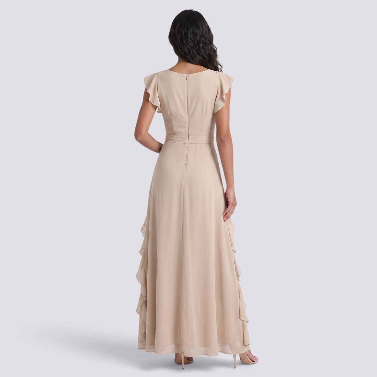 Damen Abendkleid Sophia – Plissee, Schlitz, V-Ausschnitt lang