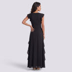 Damen Abendkleid Sophia – Plissee, Schlitz, V-Ausschnitt lang