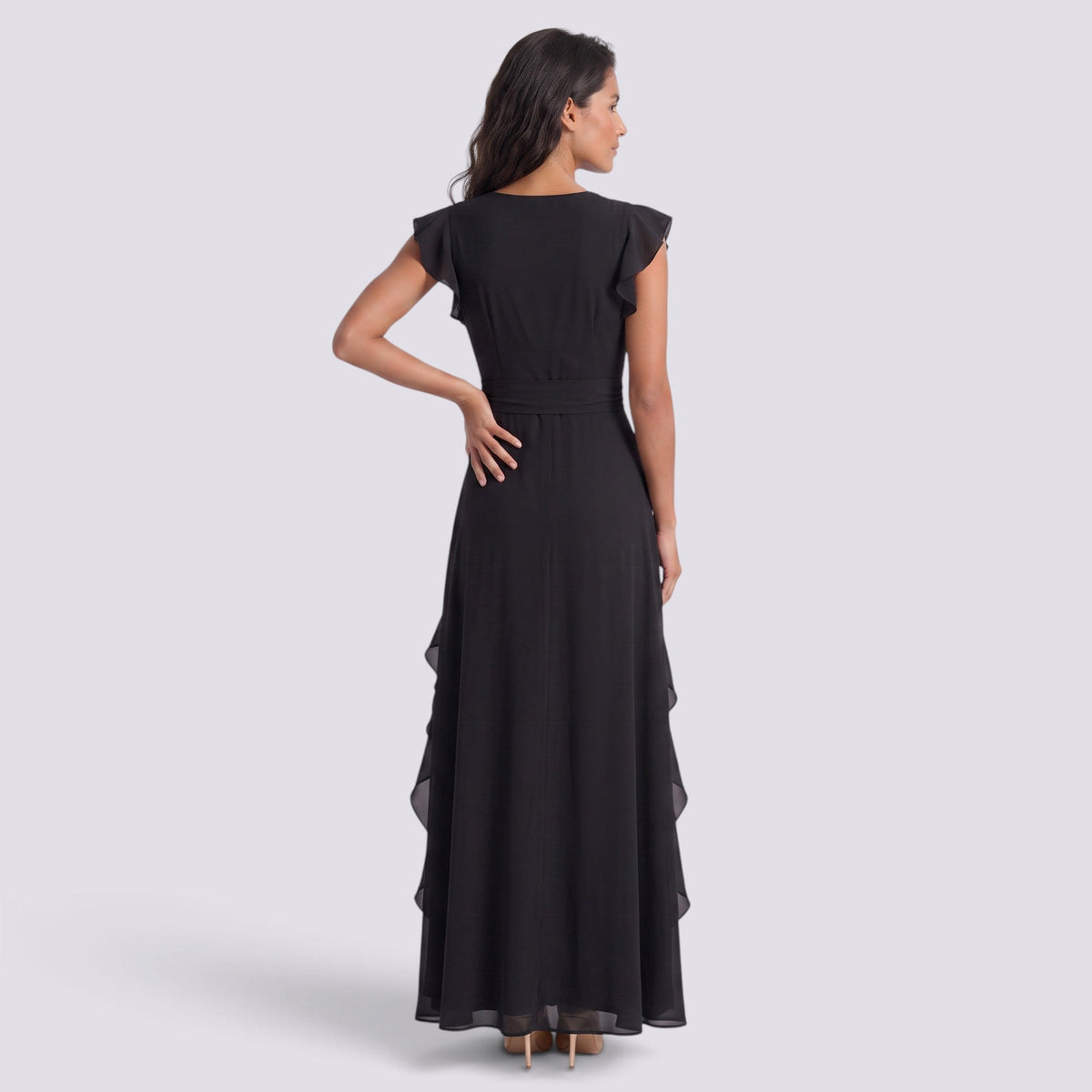 Damen Abendkleid Sophia – Plissee, Schlitz, V-Ausschnitt lang
