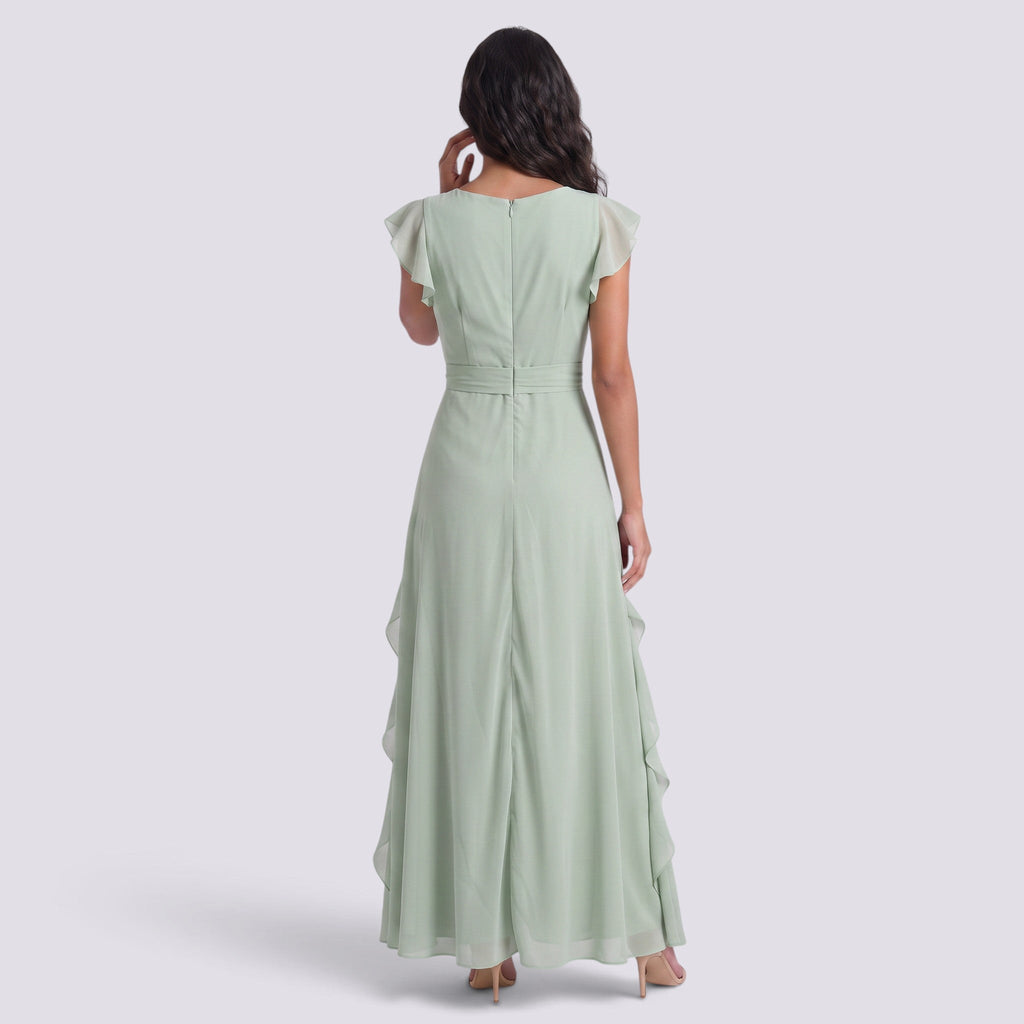 Damen Abendkleid Sophia – Plissee, Schlitz, V-Ausschnitt lang