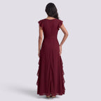 Damen Abendkleid Sophia – Plissee, Schlitz, V-Ausschnitt lang