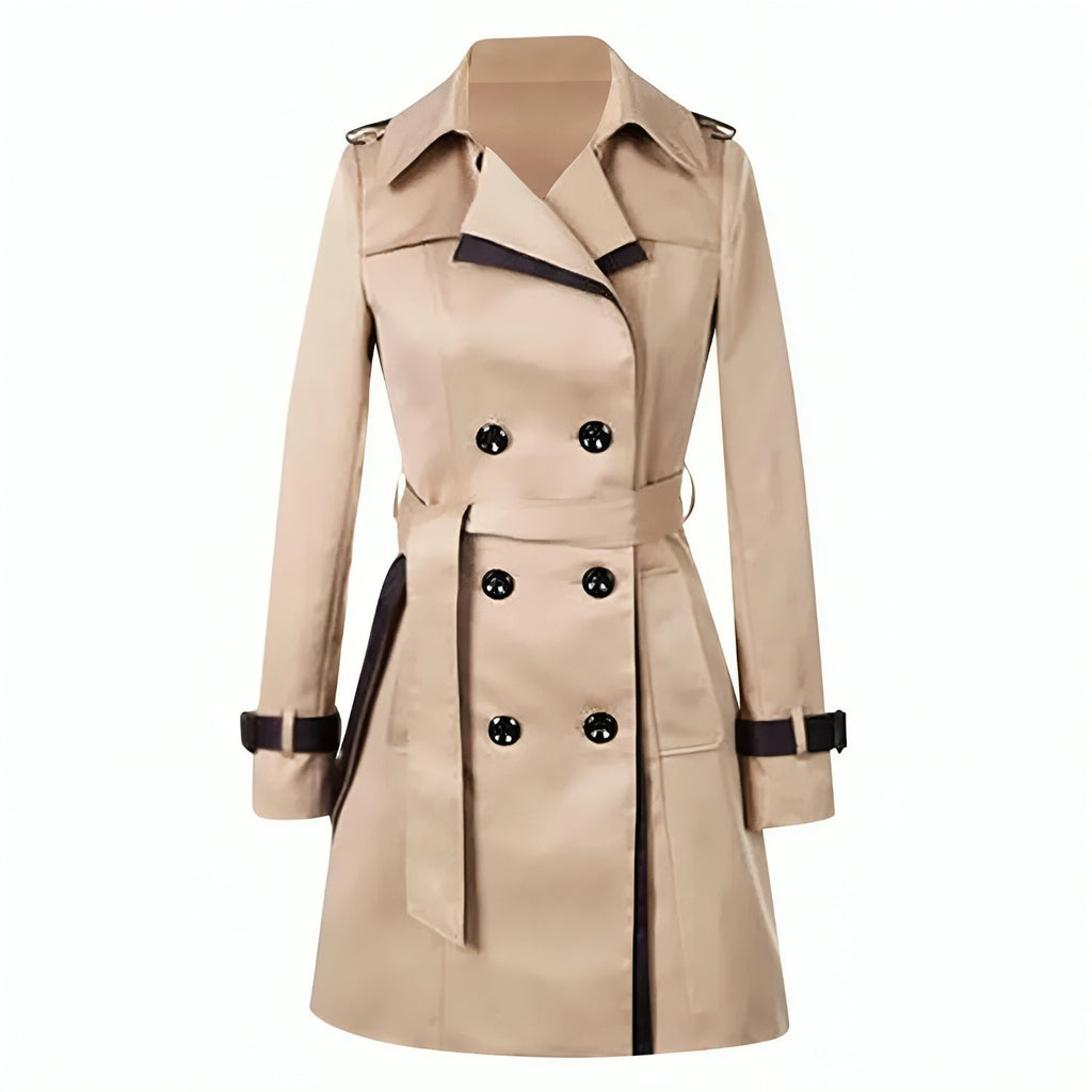 Damen Trenchcoat Beatriz – Doppelreiher, tailliert, Kontrastkanten