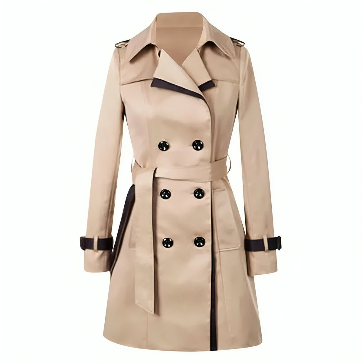 Damen Trenchcoat Beatriz – Doppelreiher, tailliert, Kontrastkanten