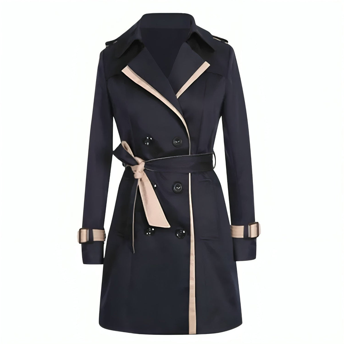 Damen Trenchcoat Beatriz – Doppelreiher, tailliert, Kontrastkanten