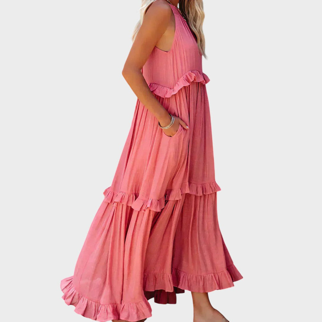 Damen Kleid ohne Ärmel Emma – Volantdetails fließender Schnitt