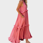 Damen Kleid ohne Ärmel Emma – Volantdetails fließender Schnitt