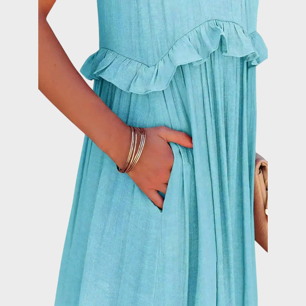 Damen Kleid ohne Ärmel Emma – Volantdetails fließender Schnitt