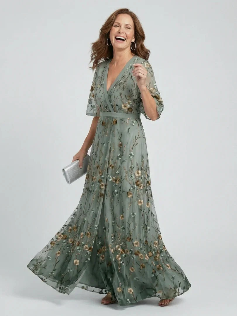 Damen Langes Kleid Lena – Neckholder Blüten-Print elegant