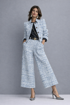Damen Tweed Anzug Emma – Blazer kurz mit Palazzo-Hose