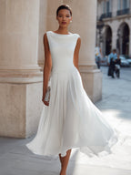 Damen Midi-Kleid Sophia – Elegantes Drapé, fließender Faltenrock