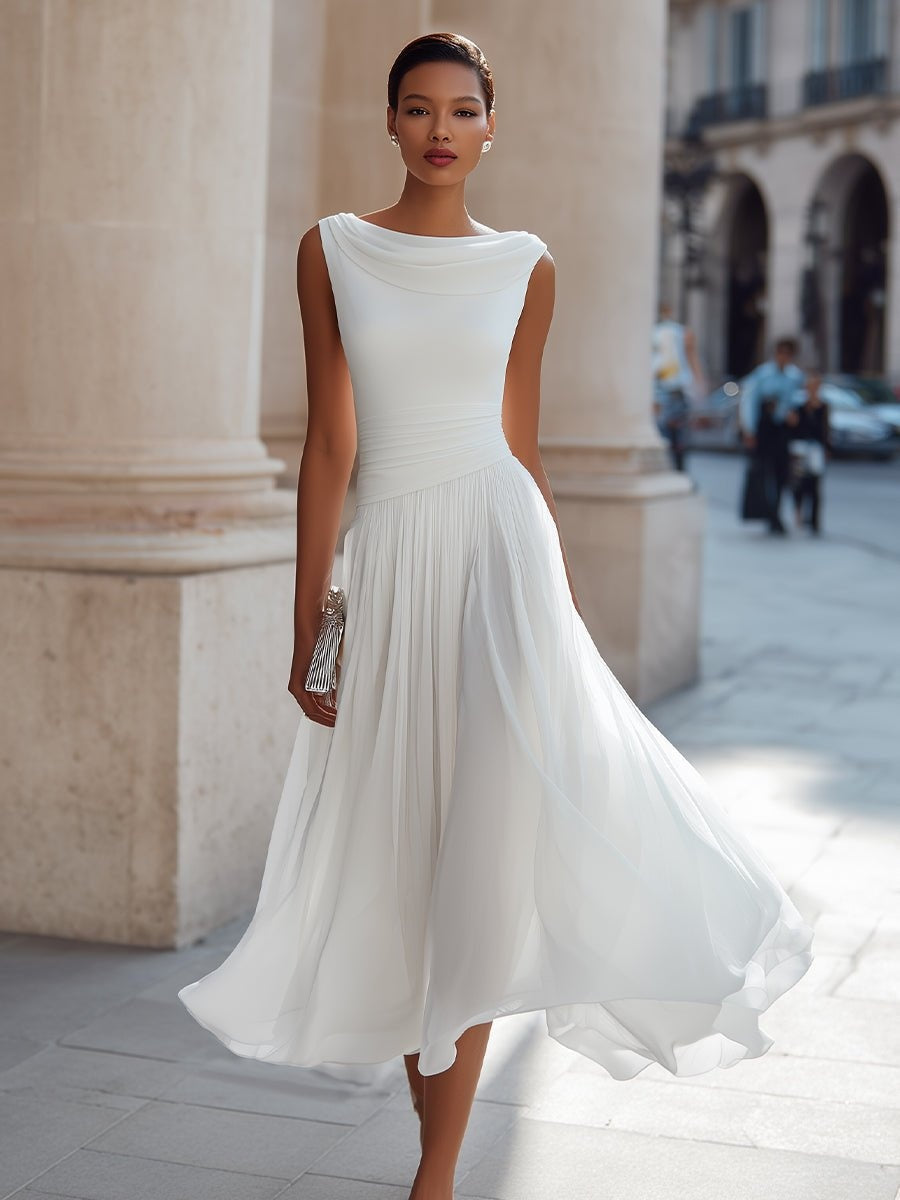 Damen Midi-Kleid Sophia – Elegantes Drapé, fließender Faltenrock