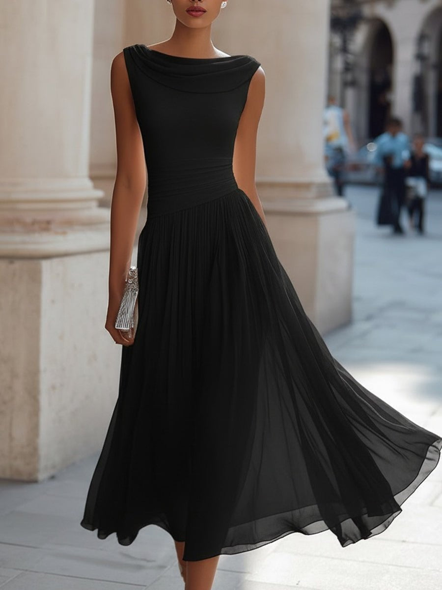 Damen Midi-Kleid Sophia – Elegantes Drapé, fließender Faltenrock