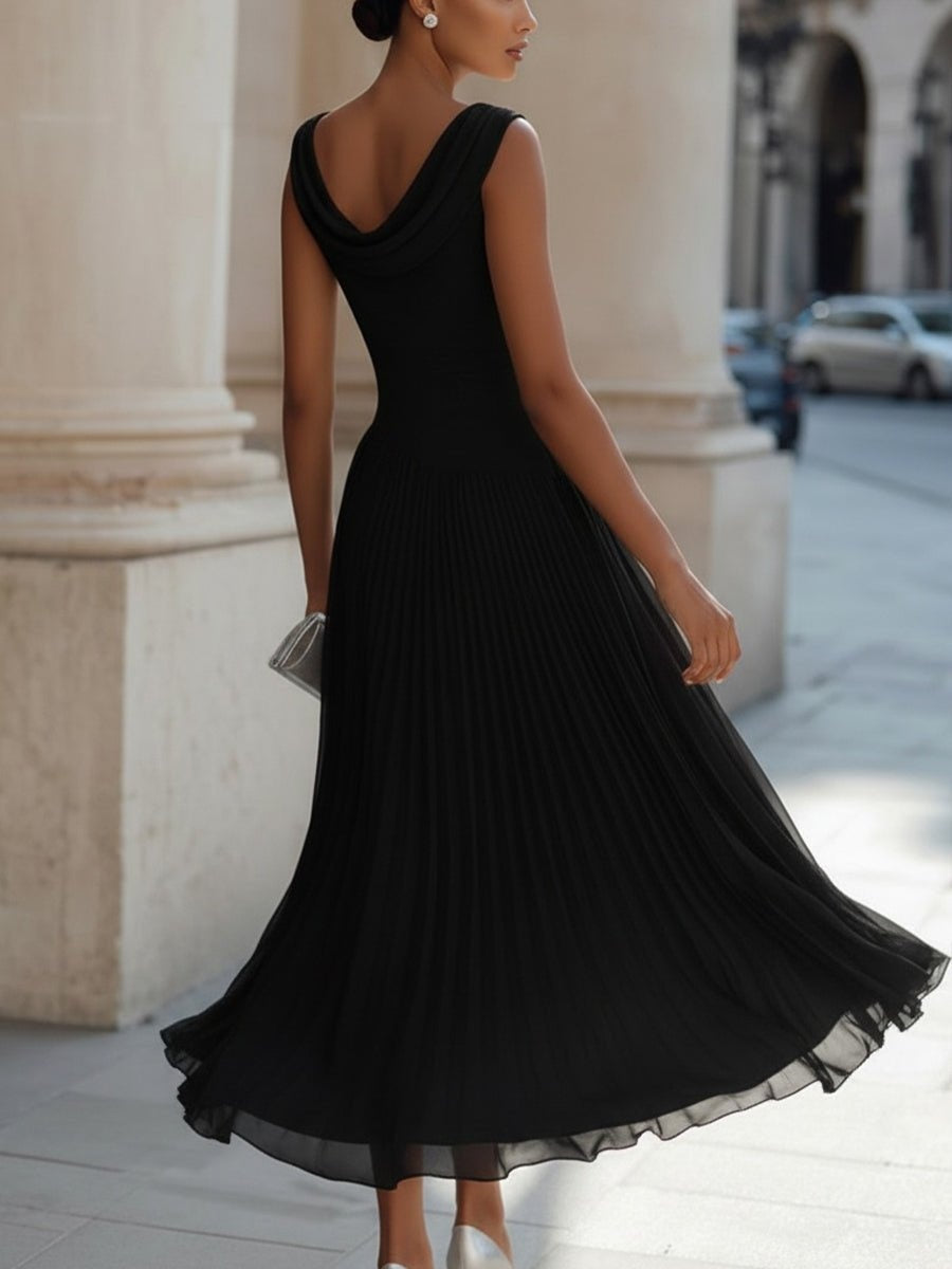 Damen Midi-Kleid Sophia – Elegantes Drapé, fließender Faltenrock