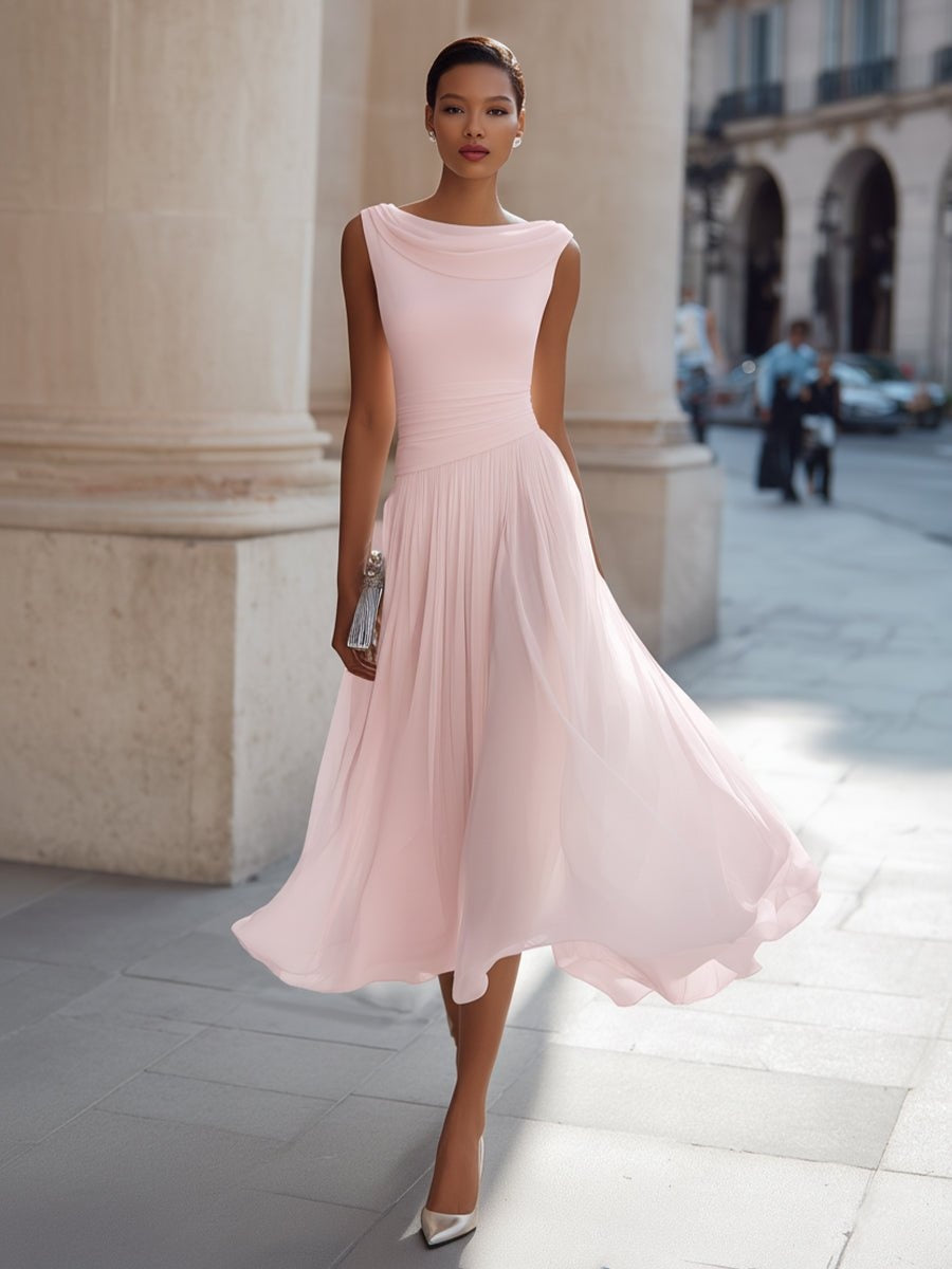 Damen Midi-Kleid Sophia – Elegantes Drapé, fließender Faltenrock