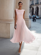 Damen Midi-Kleid Sophia – Elegantes Drapé, fließender Faltenrock