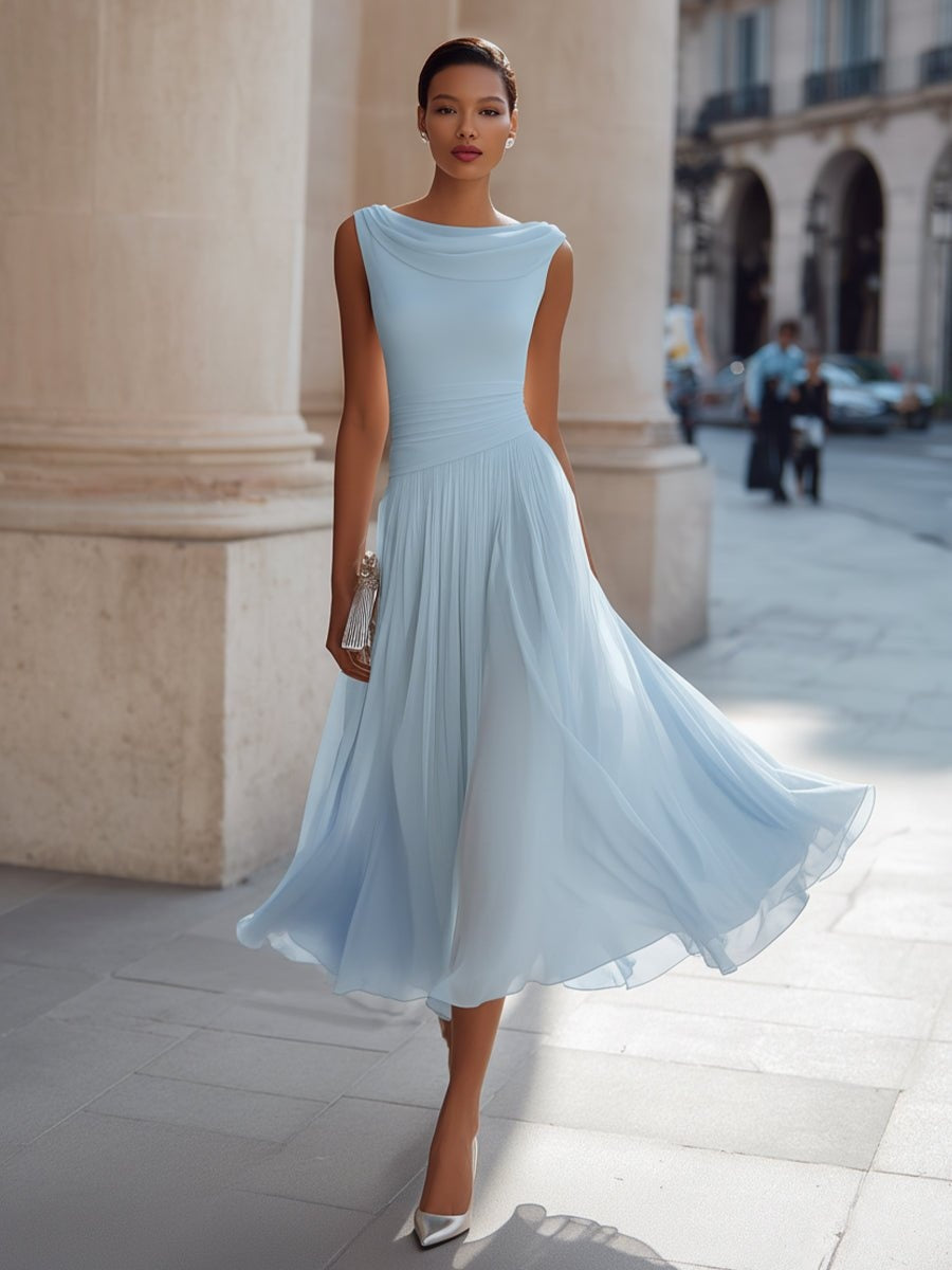 Damen Midi-Kleid Sophia – Elegantes Drapé, fließender Faltenrock
