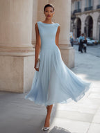 Damen Midi-Kleid Sophia – Elegantes Drapé, fließender Faltenrock