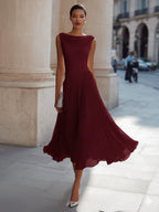 Damen Midi-Kleid Sophia – Elegantes Drapé, fließender Faltenrock