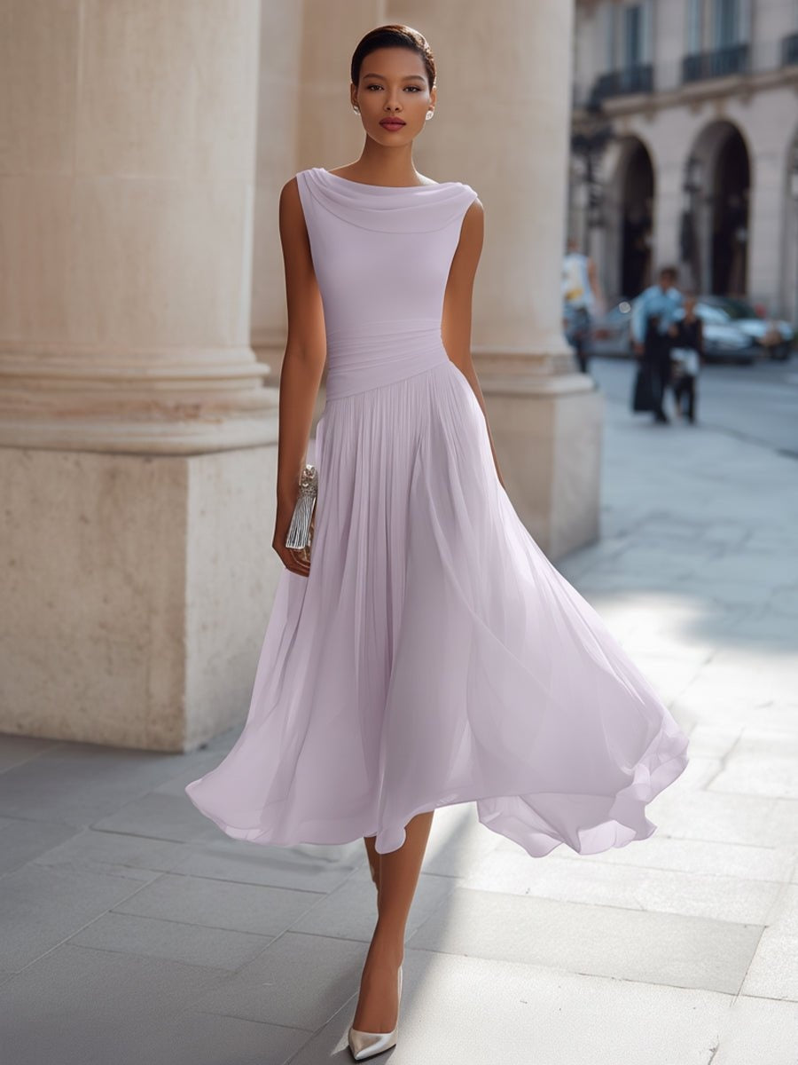 Damen Midi-Kleid Sophia – Elegantes Drapé, fließender Faltenrock