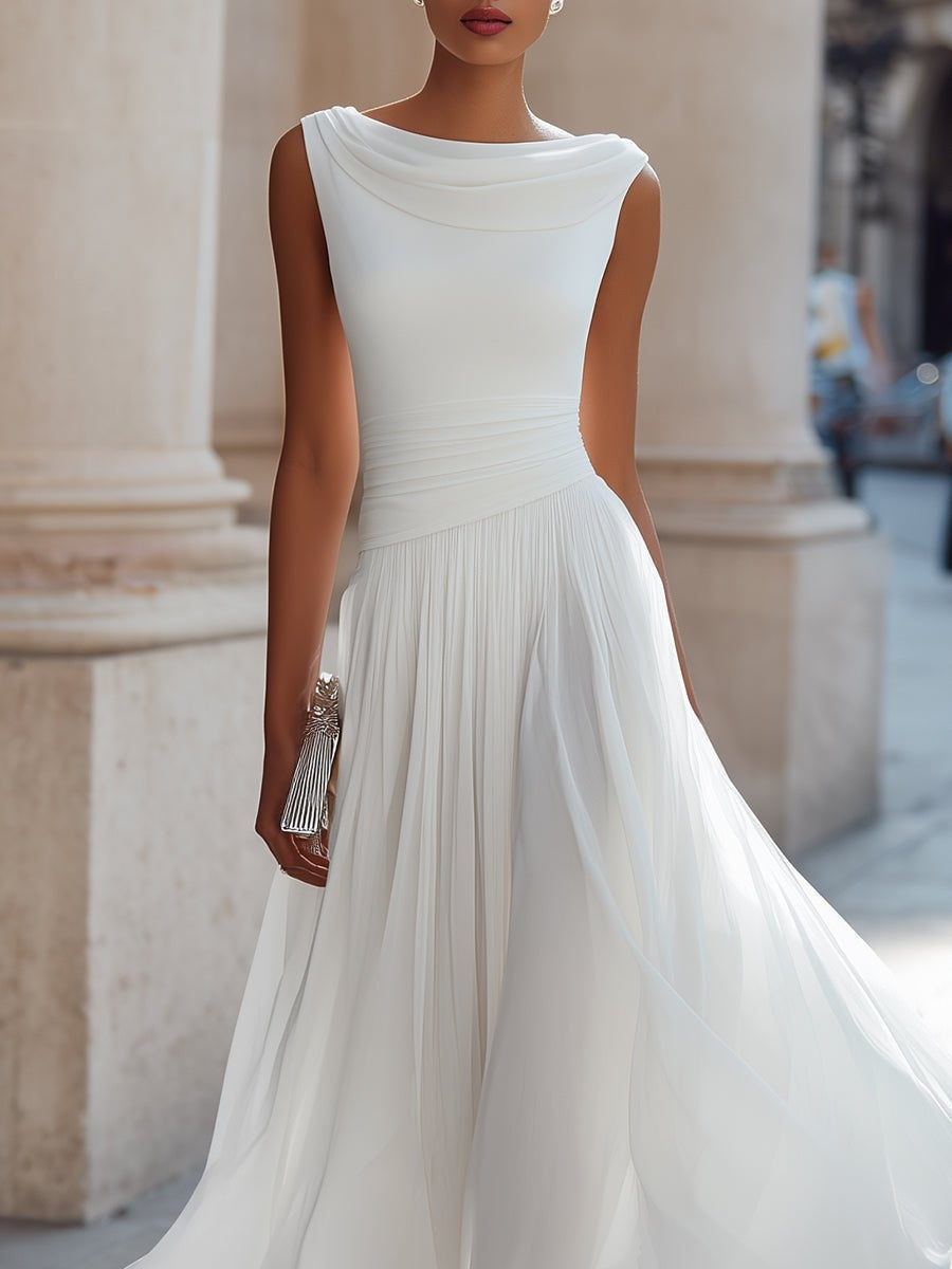 Damen Midi-Kleid Sophia – Elegantes Drapé, fließender Faltenrock