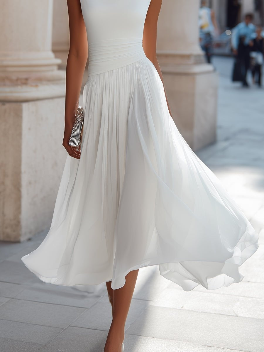 Damen Midi-Kleid Sophia – Elegantes Drapé, fließender Faltenrock