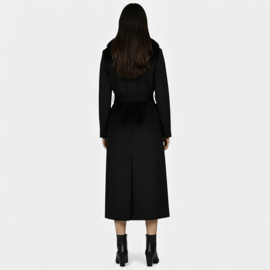 Damen Wollmantel lang Emma – Eleganter Schnitt mit Kunstfellkragen