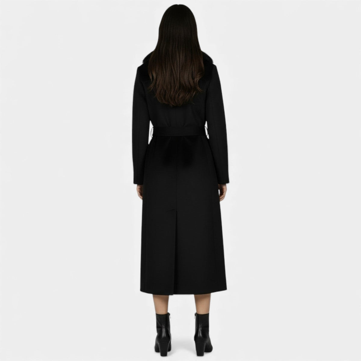 Damen Wollmantel lang Emma – Eleganter Schnitt mit Kunstfellkragen