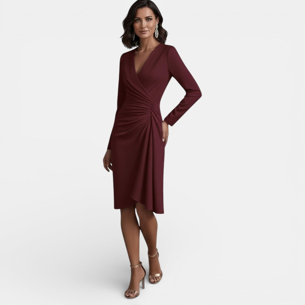 Damen Midikleid Emma – A-Linie mit V-Ausschnitt, elegant