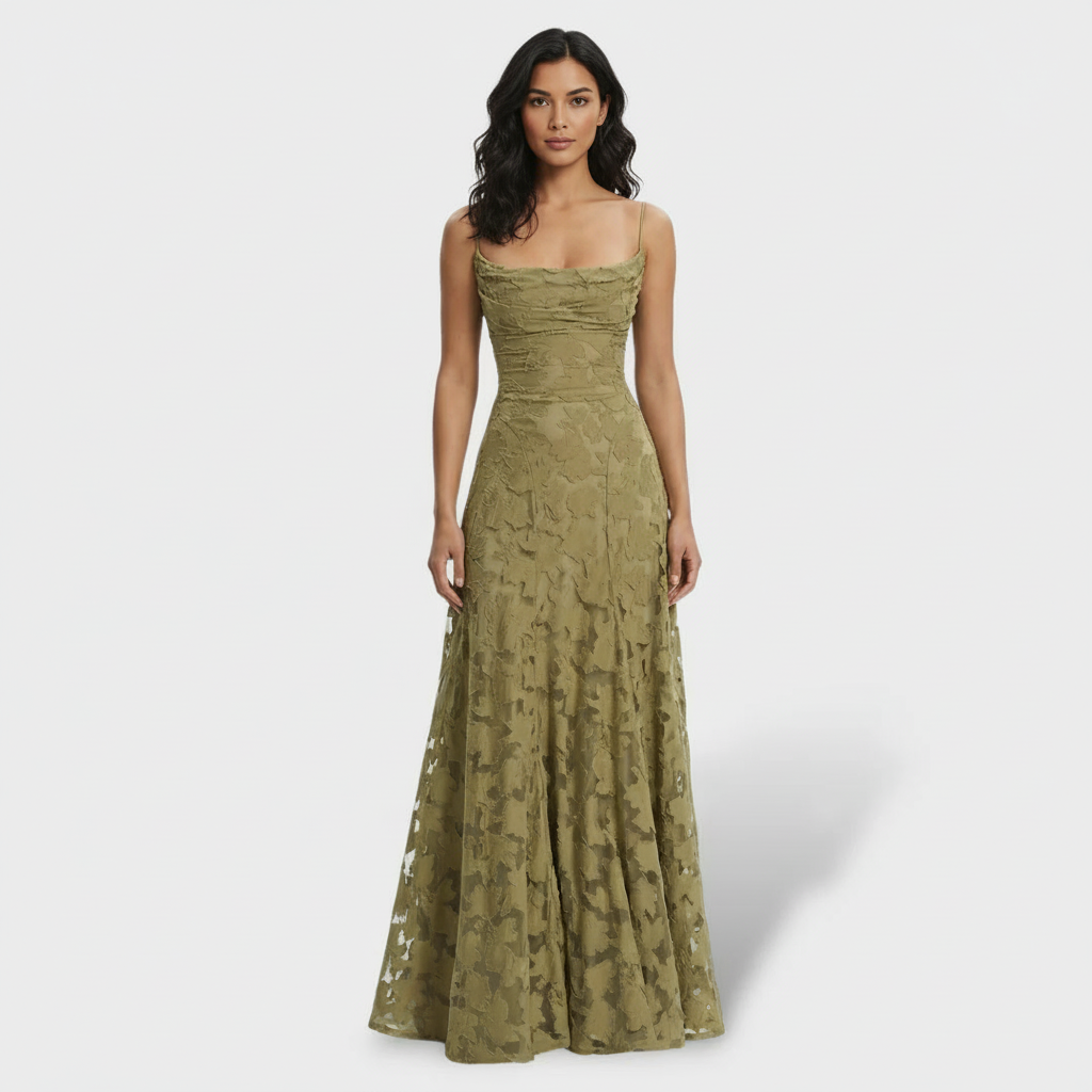 Damen Partykleid Lena – Lang, Floralprint, offener Rücken