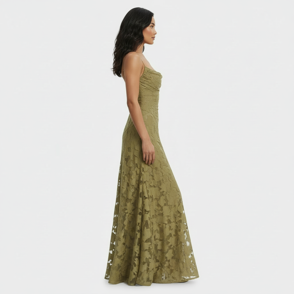 Damen Partykleid Lena – Lang, Floralprint, offener Rücken