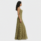 Damen Partykleid Lena – Lang, Floralprint, offener Rücken